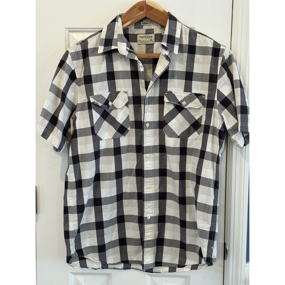Chaps Denim  Buffalo Plaid Shirt Black& White M  Classic Preppy Casual Travel